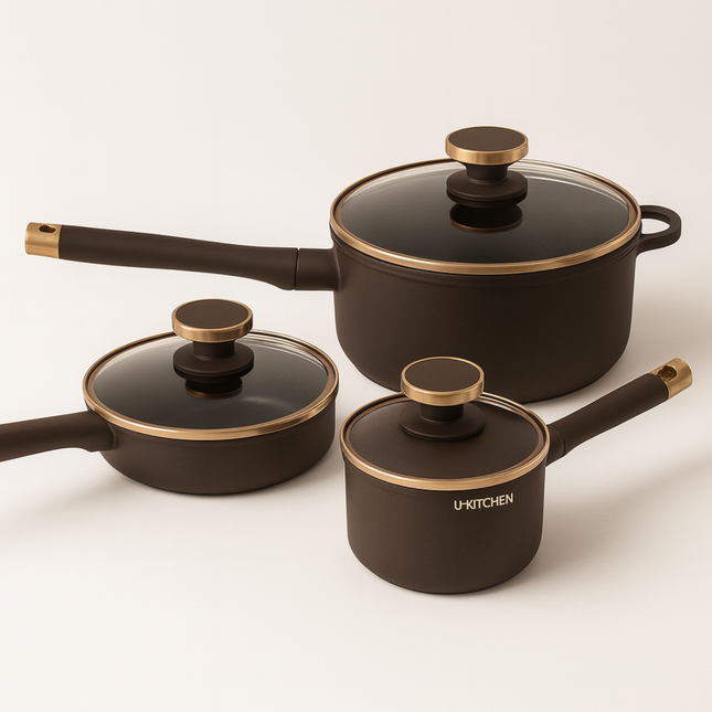 Conjunto Completo de 3 Ollas en Acero Inox Antideslizante con Mango de Madera