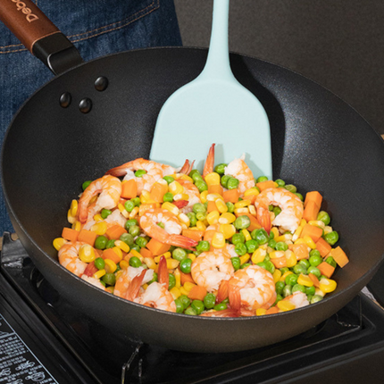 Conjunto de 2 Ollas y 1 Sartén Antiadherente en Acero Inoxidable con Mangos de Madera